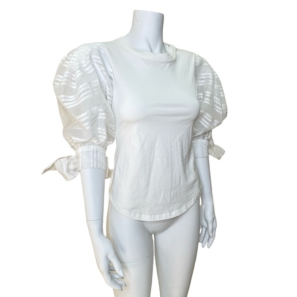 $245 CINQ À SEPT Sheer Stripe Carlie Top Blouse Sz XS White - Picture 6 of 11